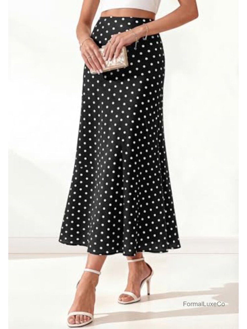 Satin Silk-Like High Waisted A-Line Midi Skirt for Women Party Night Out - Picture 3 of 6